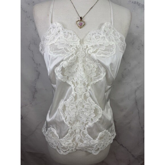 Vintage 60s Babydoll Cami Top M Lace Womens Coquette Y2K Romantic Gothic White - Picture 6 of 13